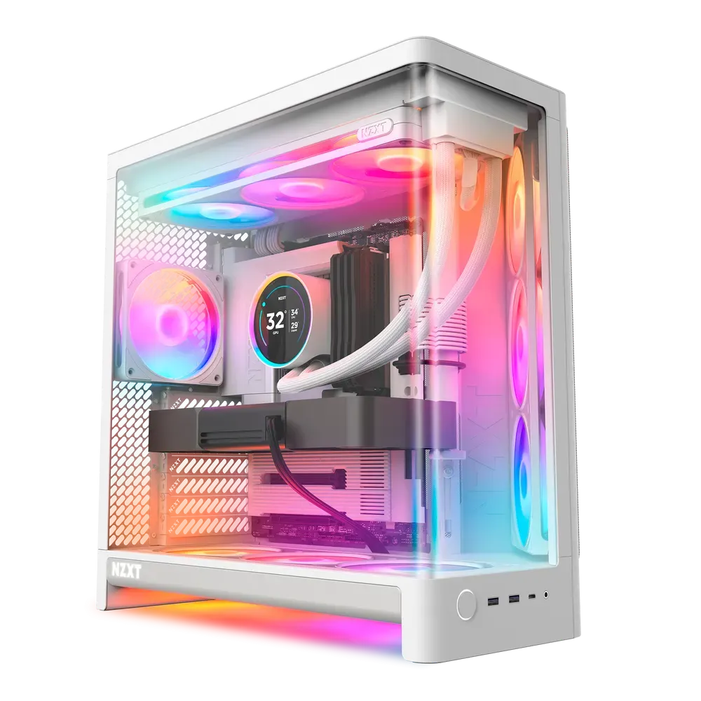 NZXT H6 RGB+ Compact Dual-Chamber Mid-Tower Gaming Case, Curved Tempered Glass, Control Hub Lite, White | CC-H62FW-P1 - PC Builder UAE