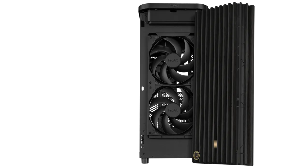 Front view with ring fan blade and open-grille design